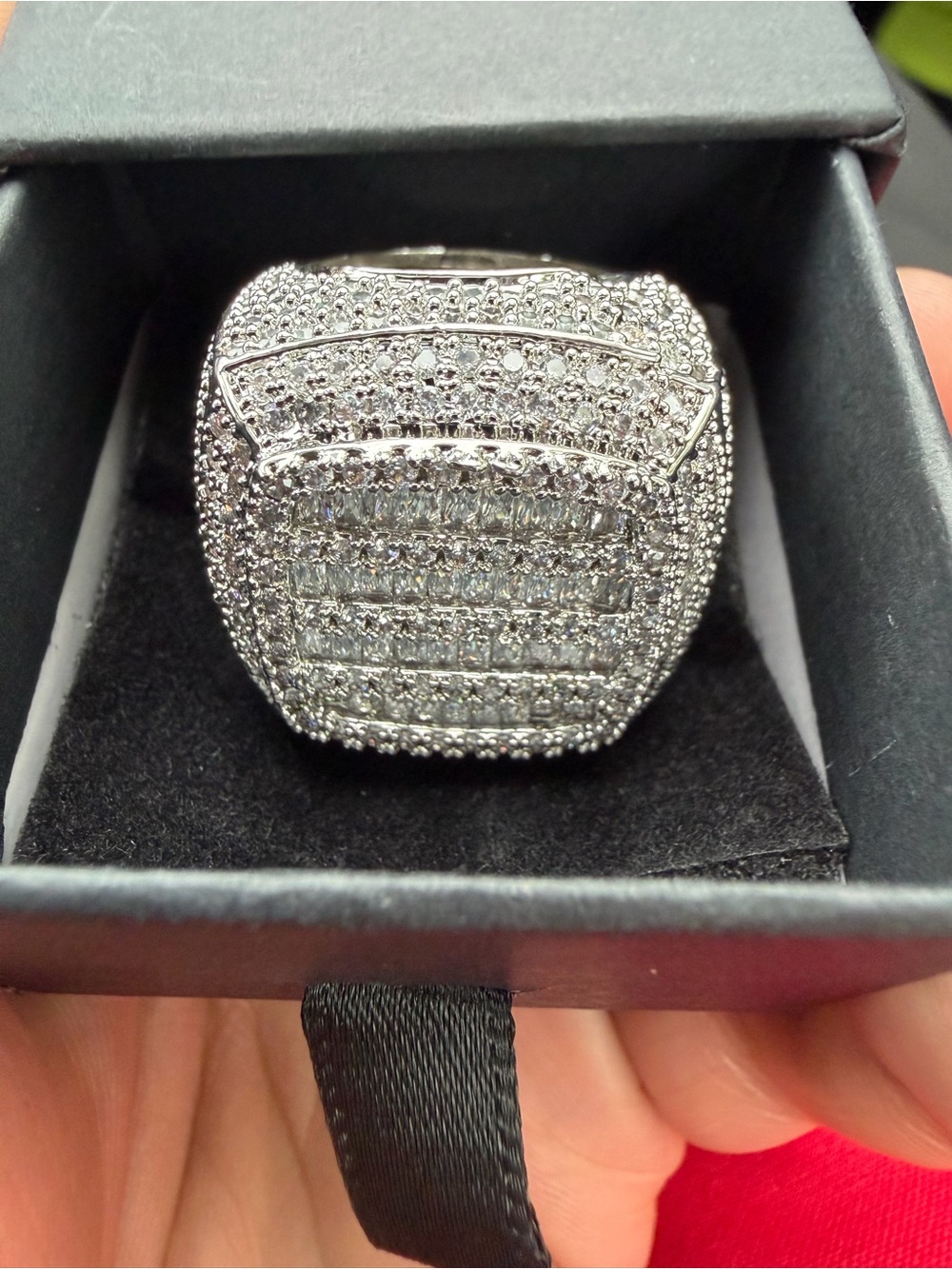 Men's Silver-tone Pave Statement Ring - Sparkling White Stones
